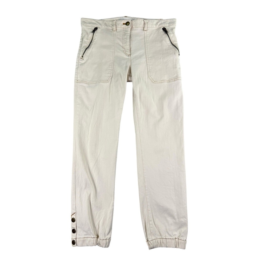 Veronica Beard Cardiff Cropped Ecru Denim Cargo Pants Size 6